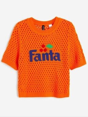 Fanta Orange Crochet Knit Mesh T-shirt Sweater Size Small | H&M X Coca Cola